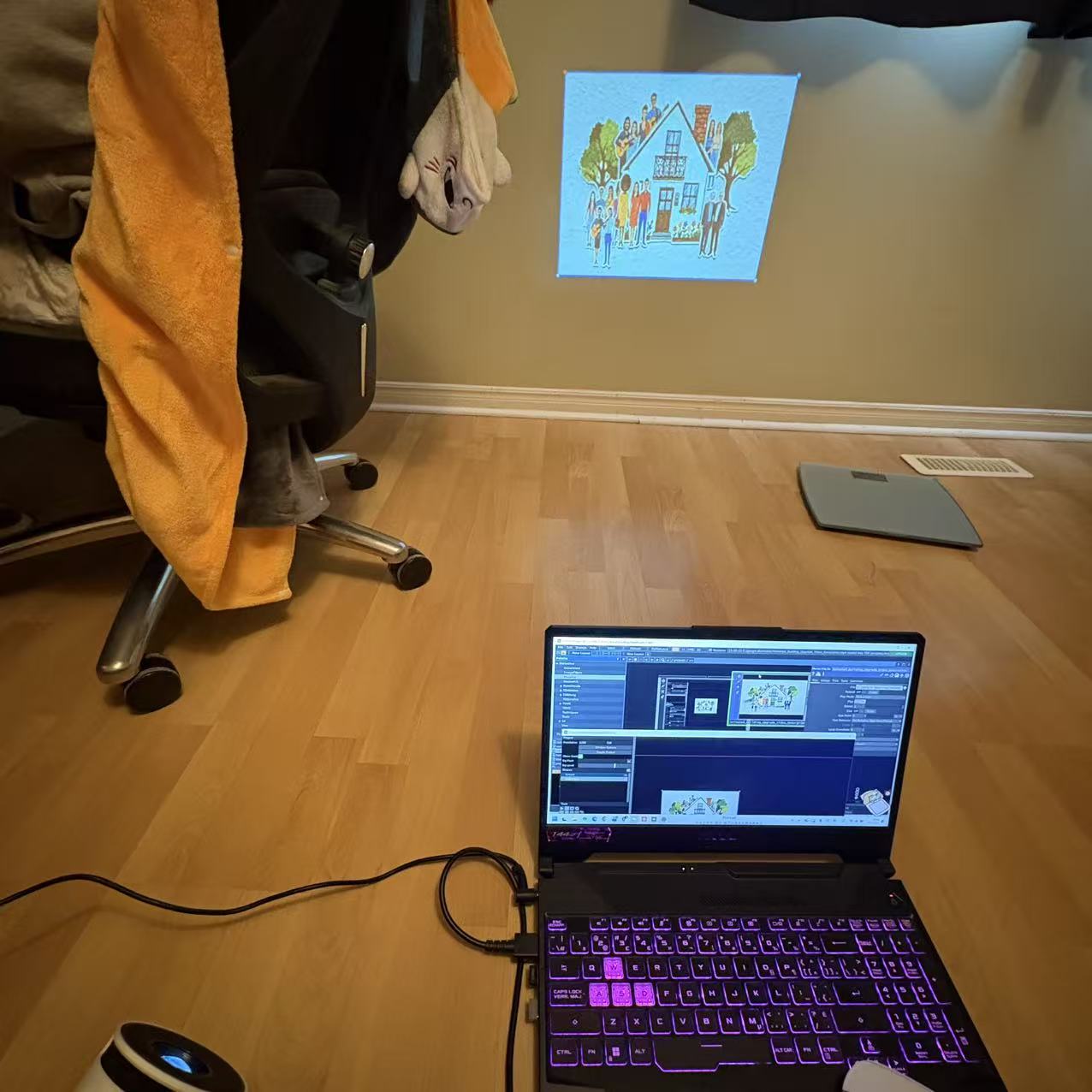 We tried to use projection mapping on the paper model.